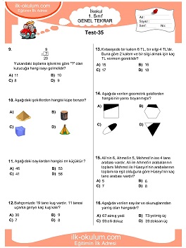 ilkokul 1. Sınıf Genel Tekrar Testleri 